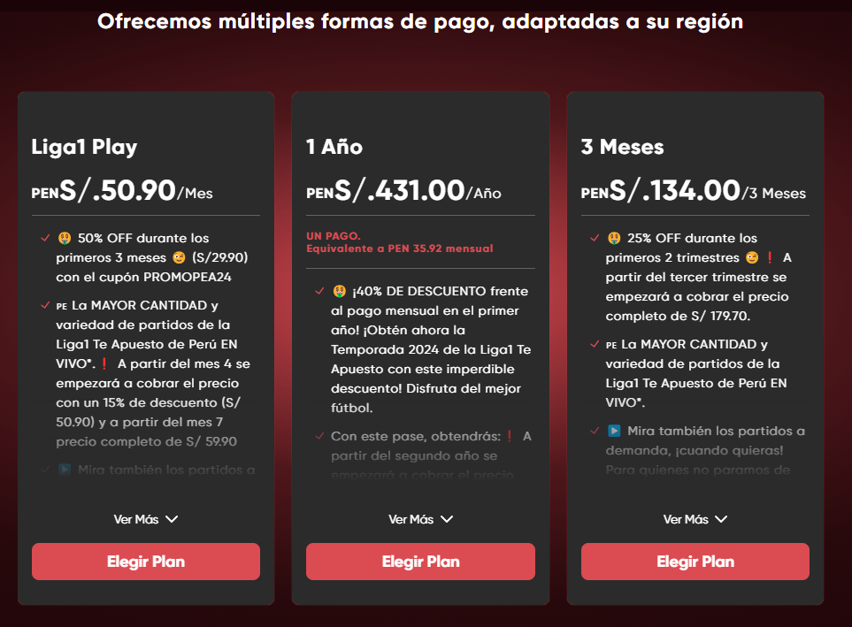 Precios de la plataforma Liga 1 Max